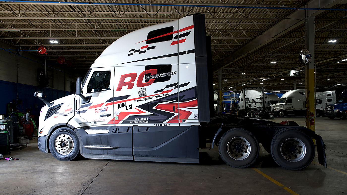 Full side of a Rogue Carrier wrapped tractor